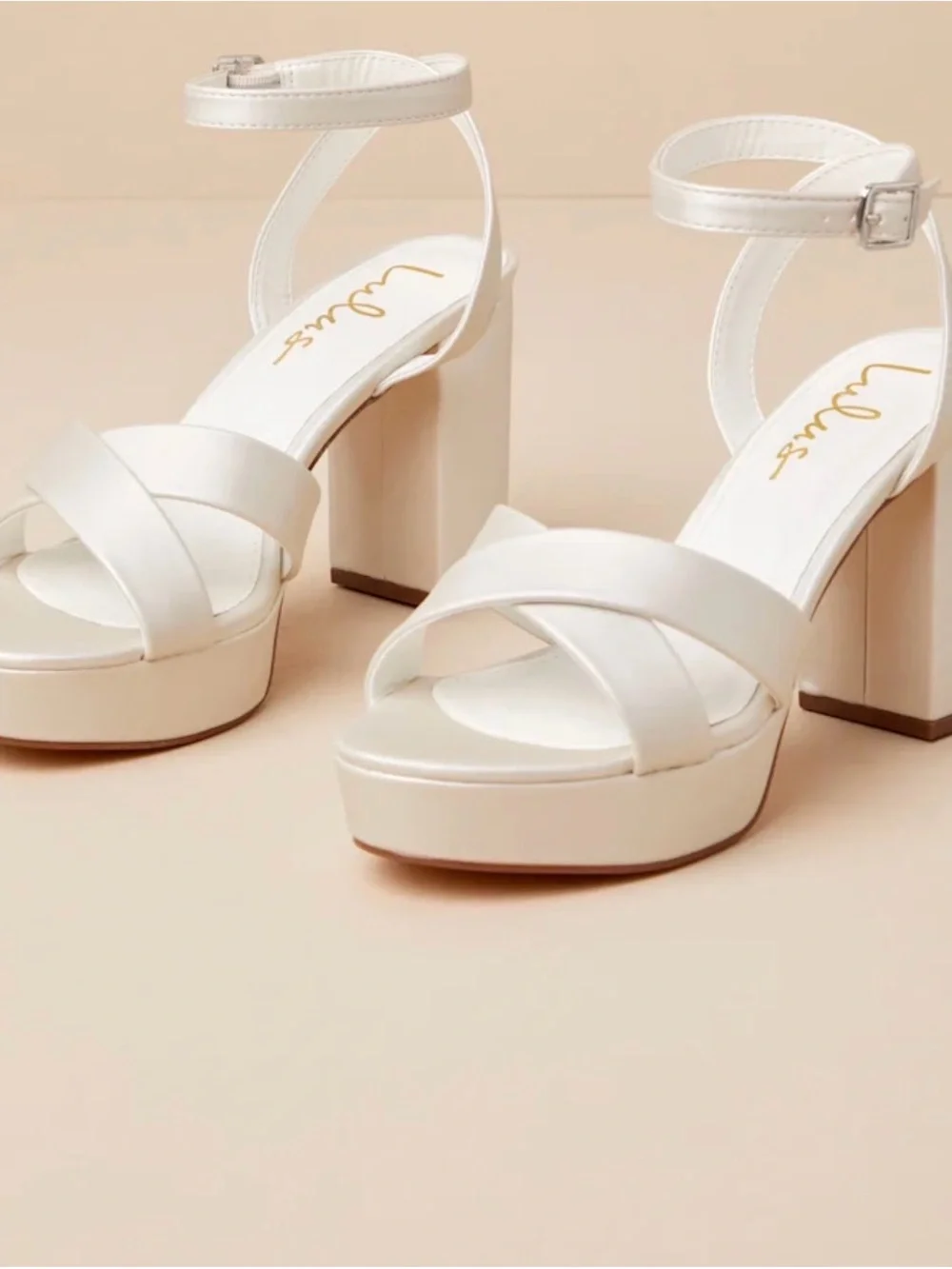Lulu's Ivory Platform Ankle-Strap Block Heels